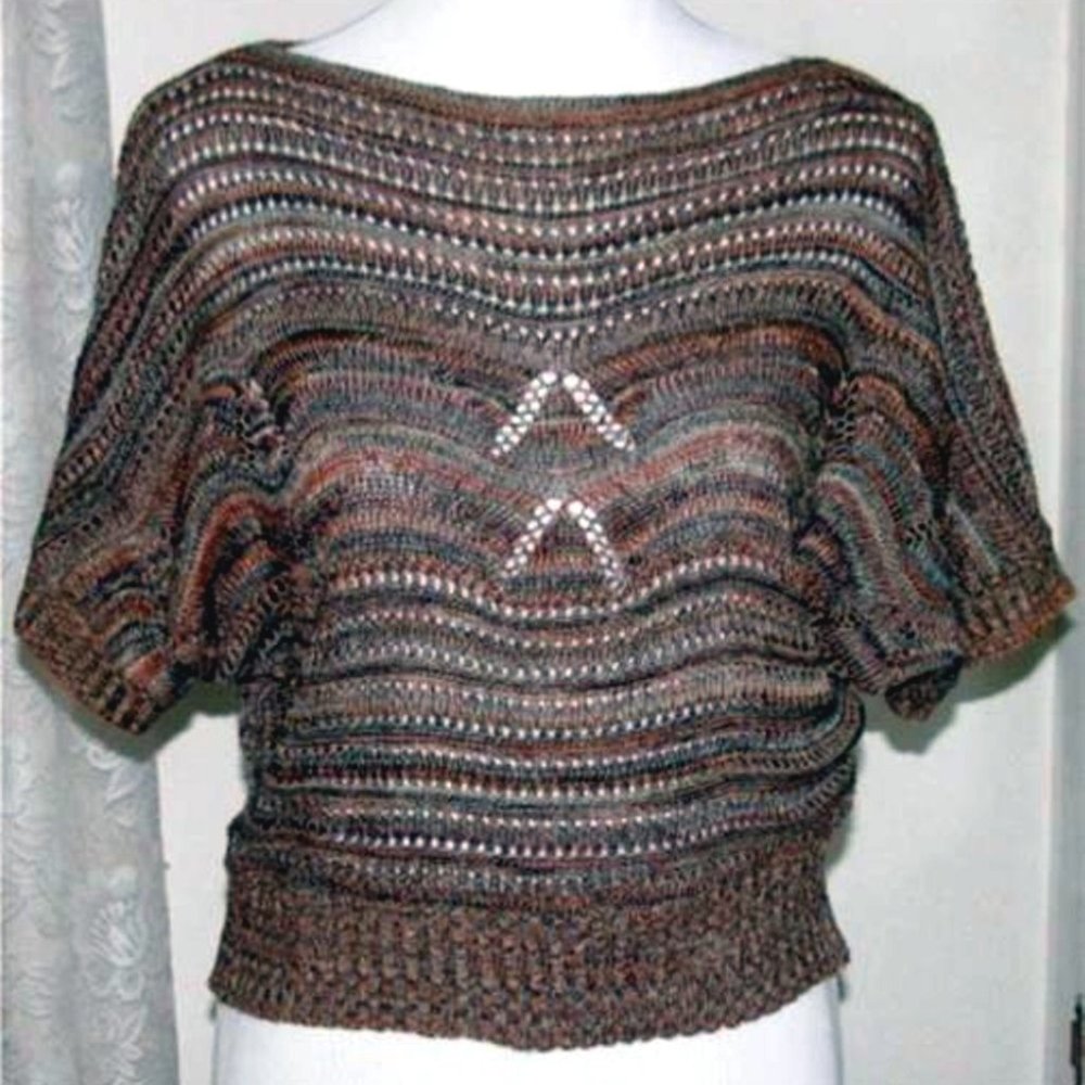 BROWN VARIGATED Loose Knit SWEATER Size Large Knit Minded